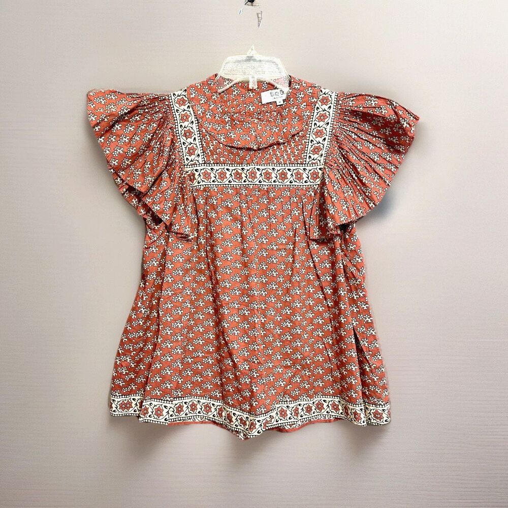 SEA Fernanda Top Designer Cottage Peasant Sz M Provence Flutter orig $275